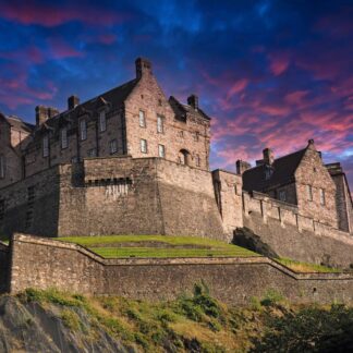 Edinburgh Castle with dramatic evening sky colours