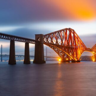 Evening view Forth Bridge, railway bridge over Firth of Forth near Queensferry