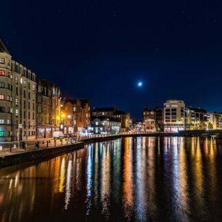 Night shot of Leith by Water of Leith near Edinburgh