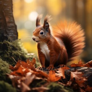 Red squirrel in the autumn forest